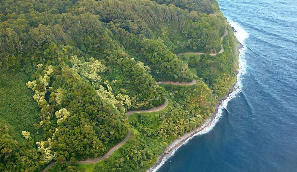 aerial view of road to hana tour road highway