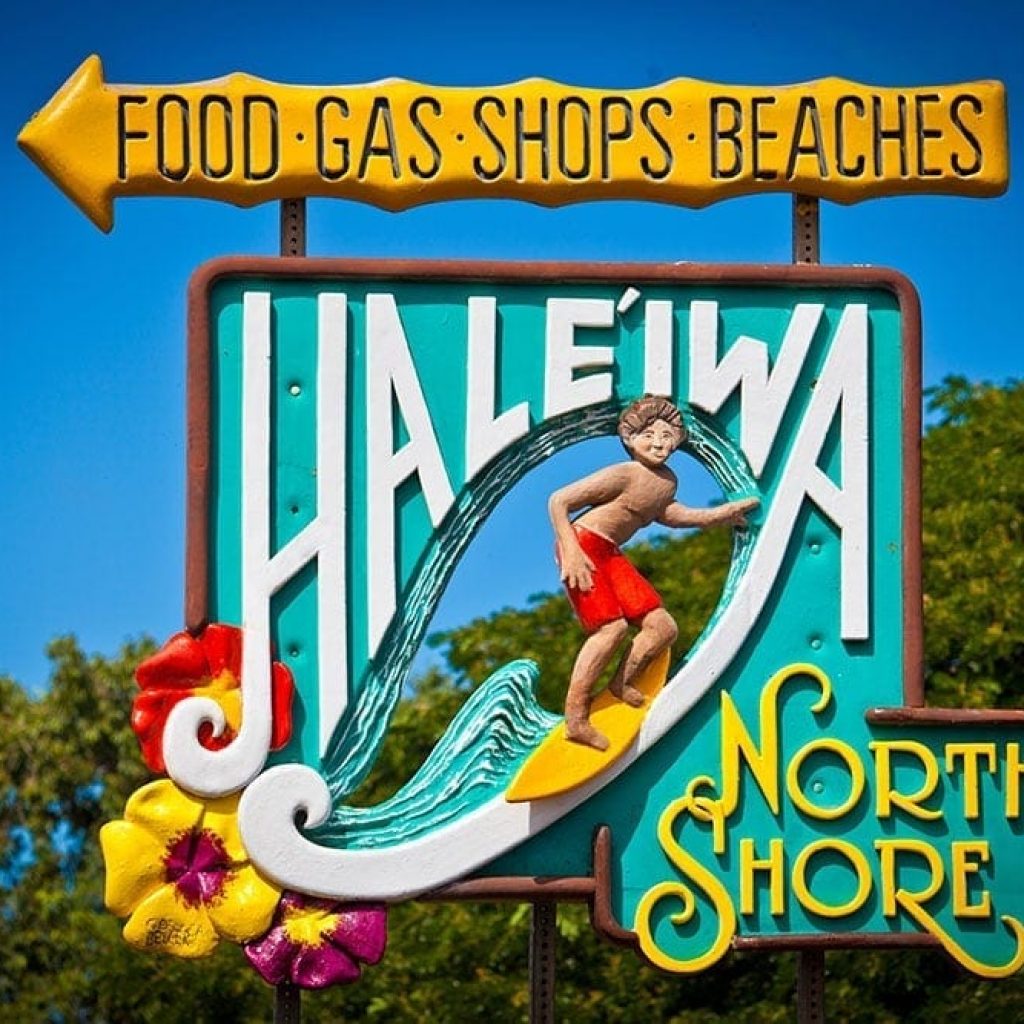 haleiwa sign north shore - food gas shops beaches