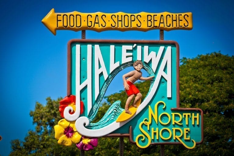 haleiwa sign north shore - food gas shops beaches