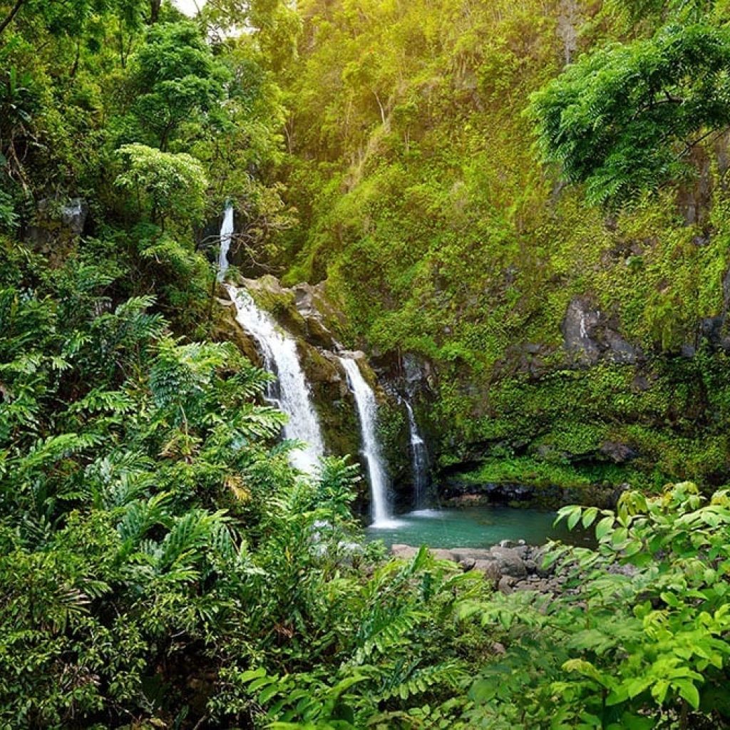 three small waterfalls joined together in maui
