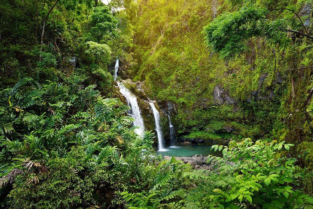 three small waterfalls joined together in maui