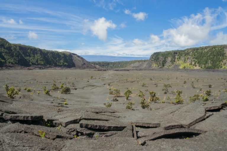 cracked lava field that stretches out into the horizon