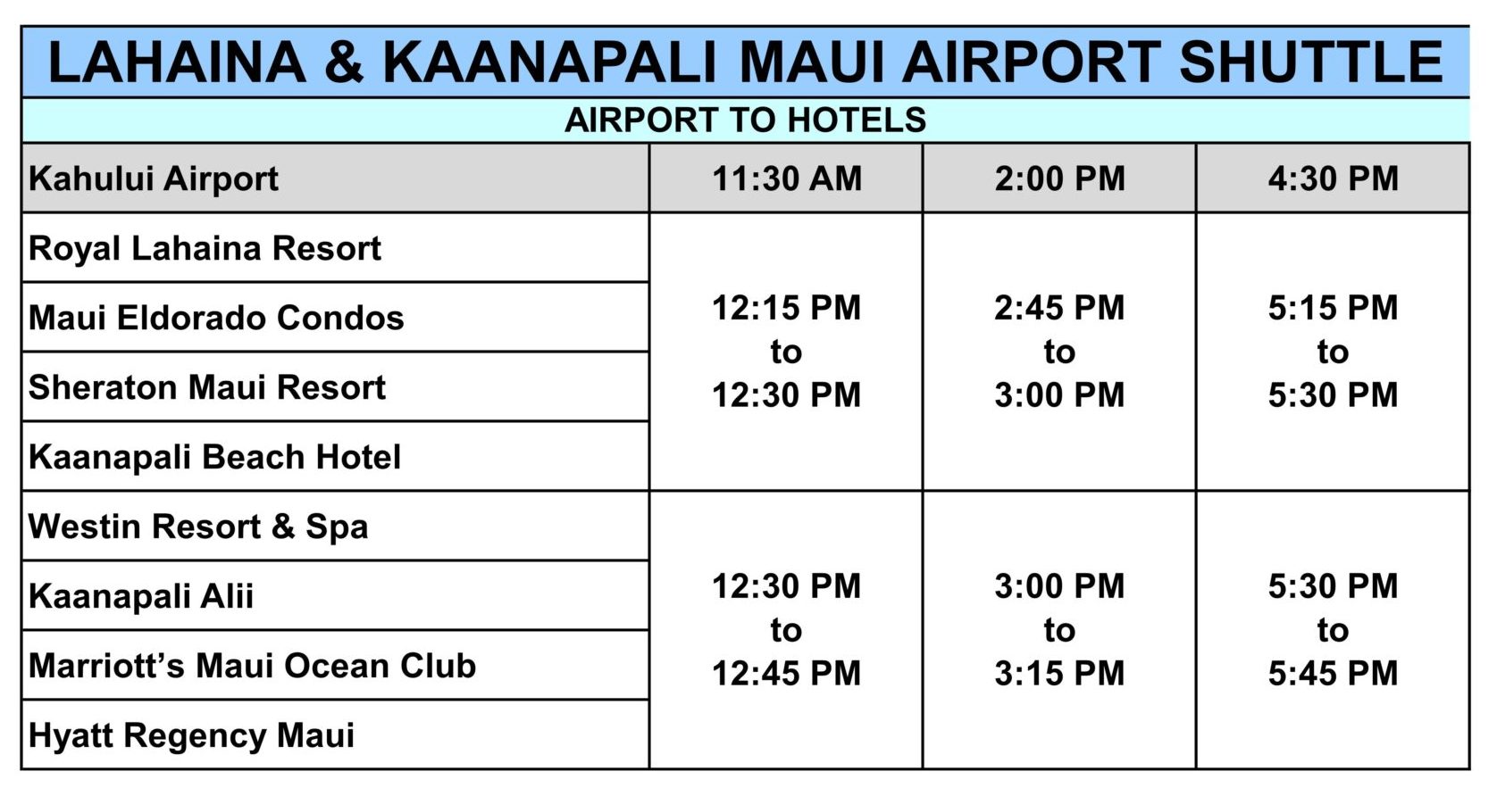 Airport Shuttle To Lahaina & Kaanapali Hotels